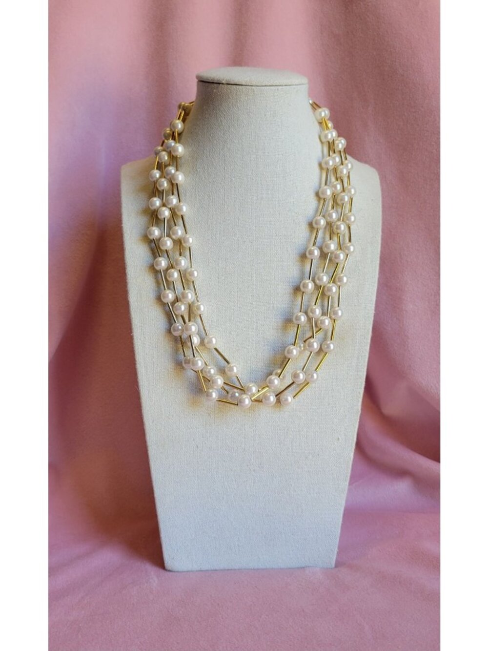 Vintage Gold Tone Layered Multi-strand Elegant Round Beaded Necklace N1F
